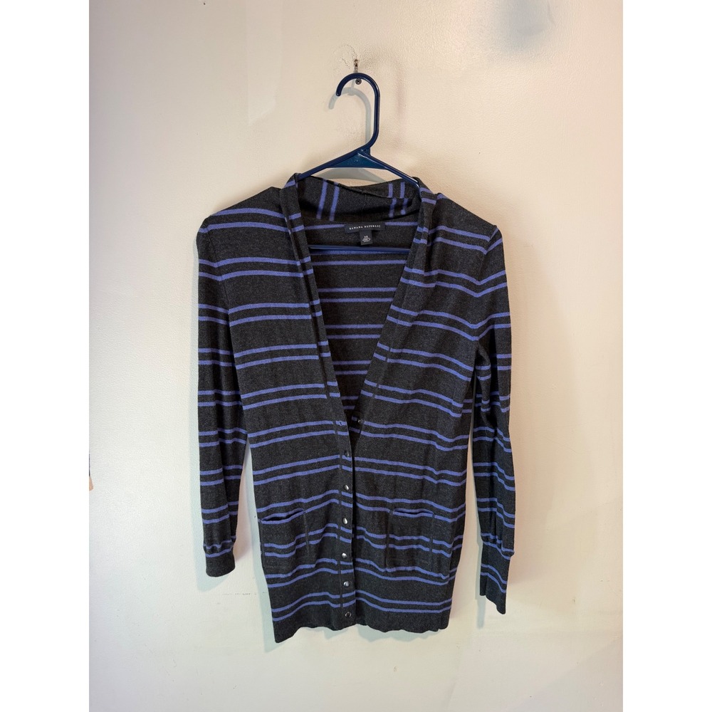 Banana Republic Womens XS Cardigan Sweater Grey Purple Striped Cotton Wool Blend